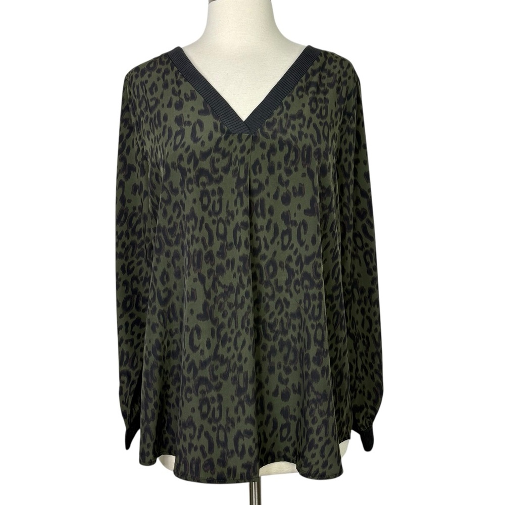 West Kei Leopard Print Mixed Material Blouse, XL